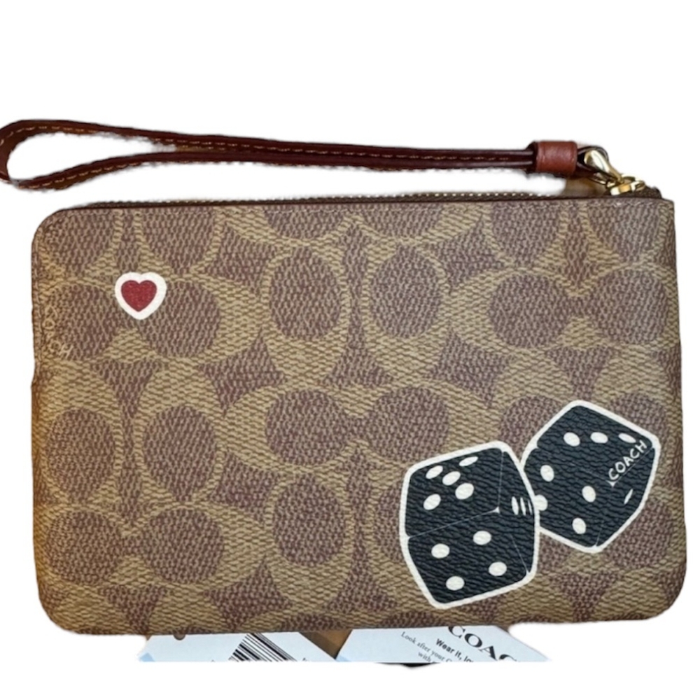 Coach Corner Zip Wristlet in Signature Canvas With Sticker Print NWT - Picture 2 of 5